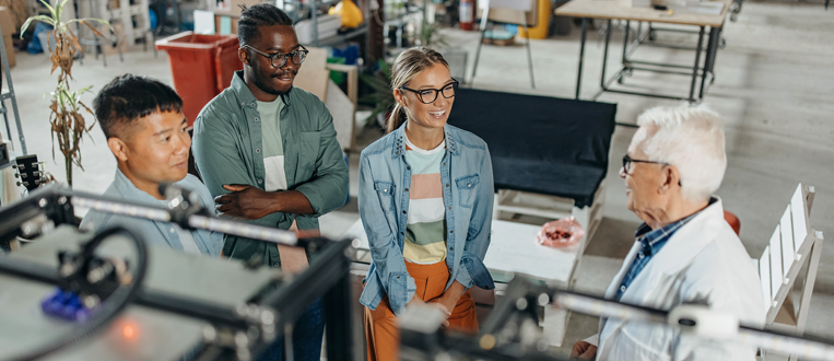 Students in a manufacturing facility