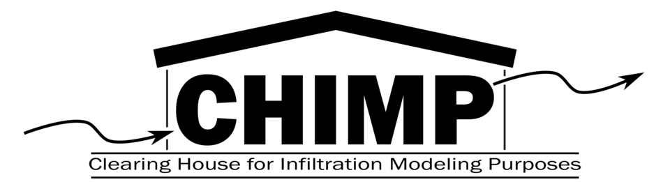 CHIMP is the Clearing House for Infiltration Modeling Purposes. This image shows the word CHIMP inside a building, with arrows penetrating the walls to represent infiltration.