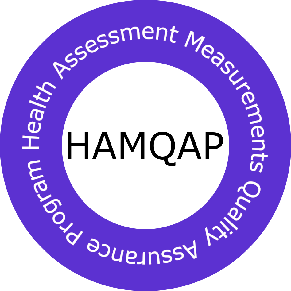 Circle with the logo of Health Assessment Measurements Quality Assurance Program initials