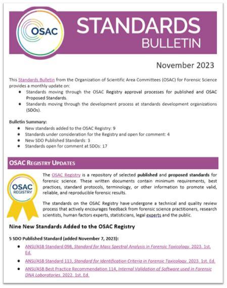 OSAC Standards Bulletin Cover - November 2023