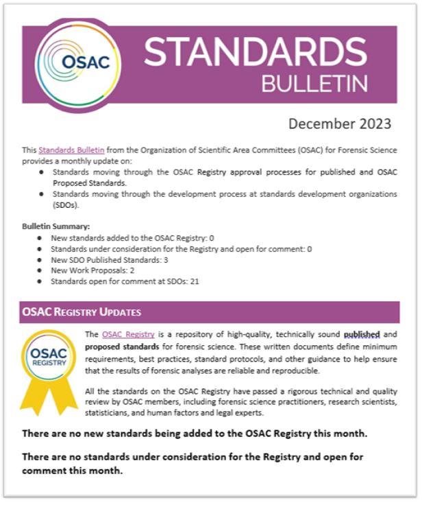 OSAC Standards Bulletin Cover - December 2023