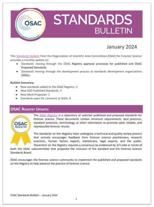 OSAC Standards Bulletin Cover - January 2024