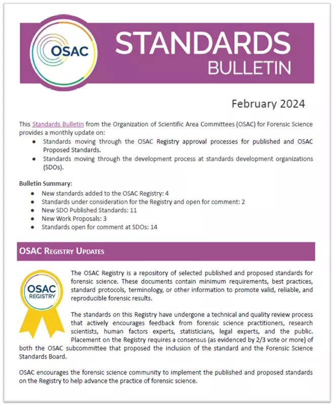 OSAC Standards Bulletin Cover - February 2024