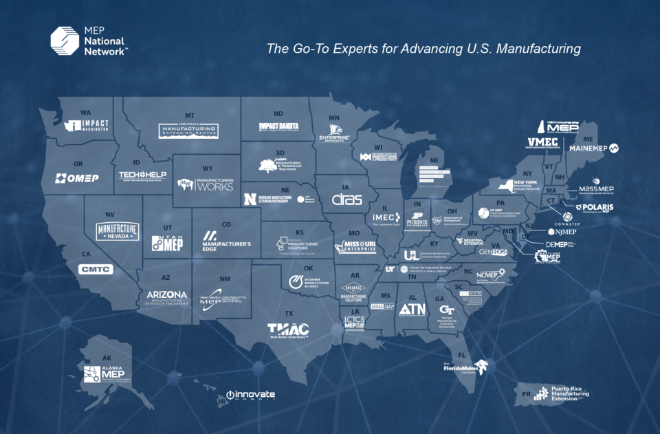 MEP National Network map showing MEP Centers and their logos