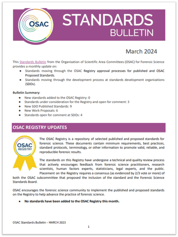 OSAC Standards Bulletin Cover - March 2024
