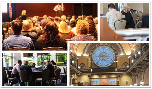 Images showing attendees at the 2023 OSAC Meetings in Houston and Indianapolis