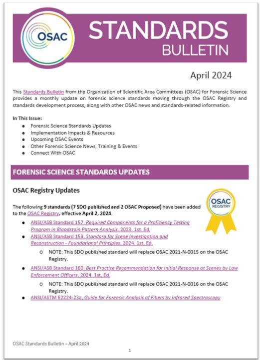OSAC Standards Bulletin Cover - April 2024