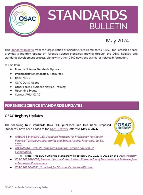 OSAC Standards Bulletin Cover - May 2024