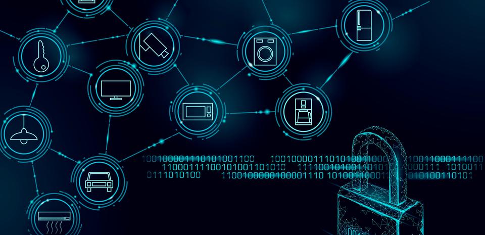 IoT devices surrounded by circles depicting security surrounding these products
