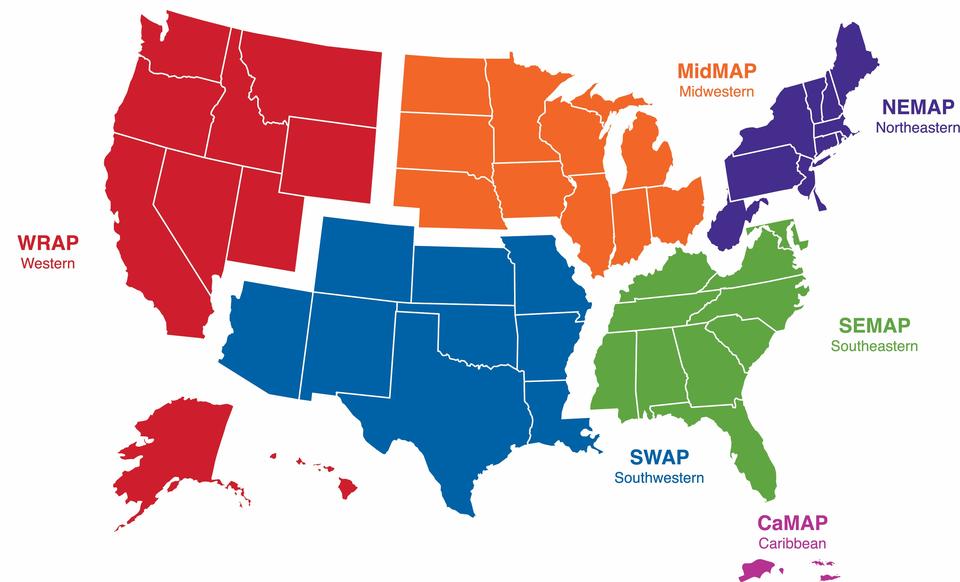 Map of US segmented into regions