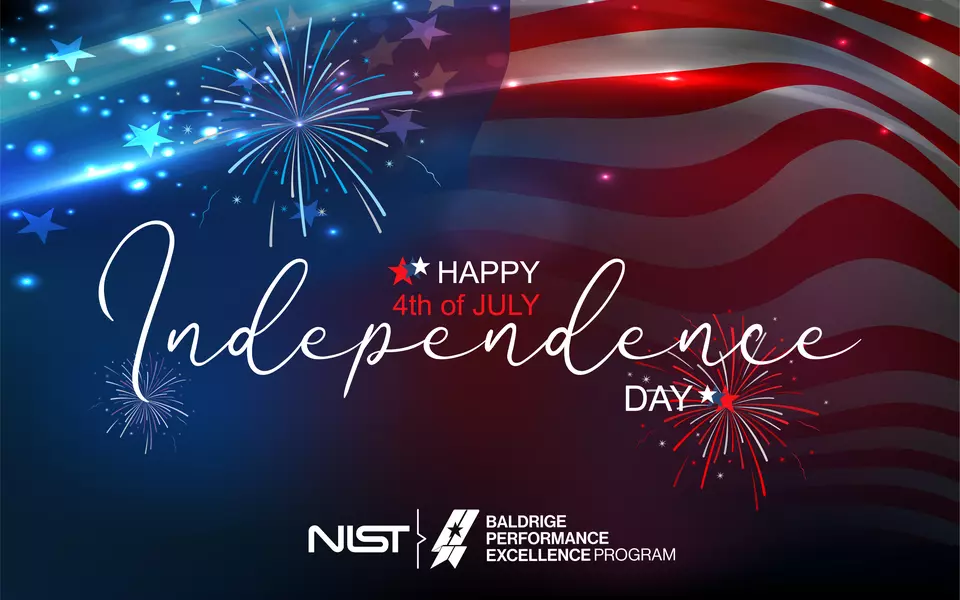 Happy 4th of July Independence Day with fireworks, a flag, and stars in the background.
