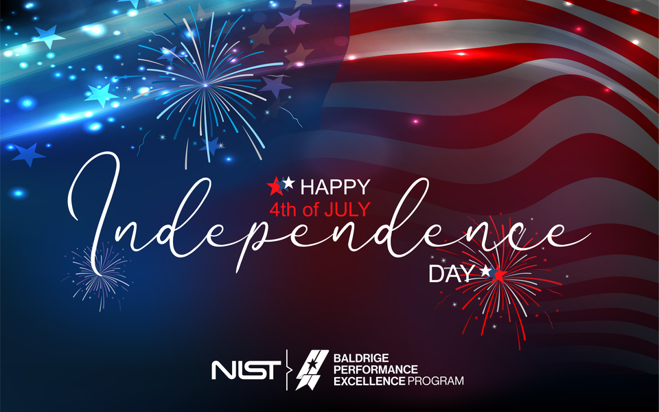 Happy 4th of July Independence Day with fireworks, a flag, and stars in the background.