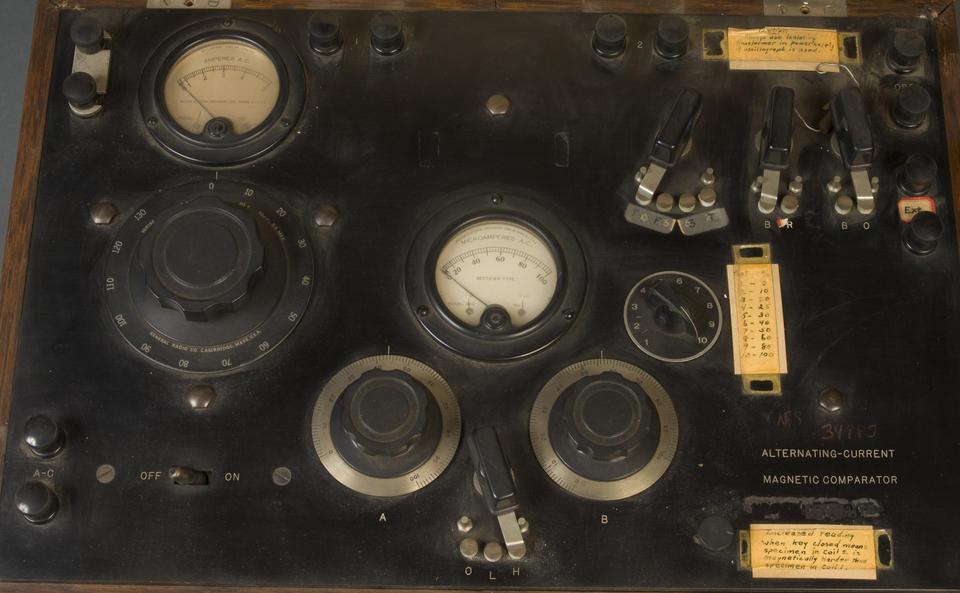 Close up of Magnetic Comparator for testing prison bars panel, circa 1930s.