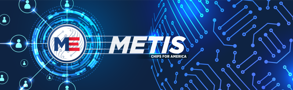 dark background with digital sphere and a single point of entrance at the METIS icon with "METIS" along the beam or pathway into the digital sphere 