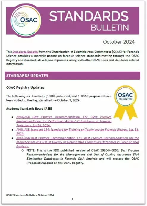 OSAC Standards Bulletin Cover - October 2024