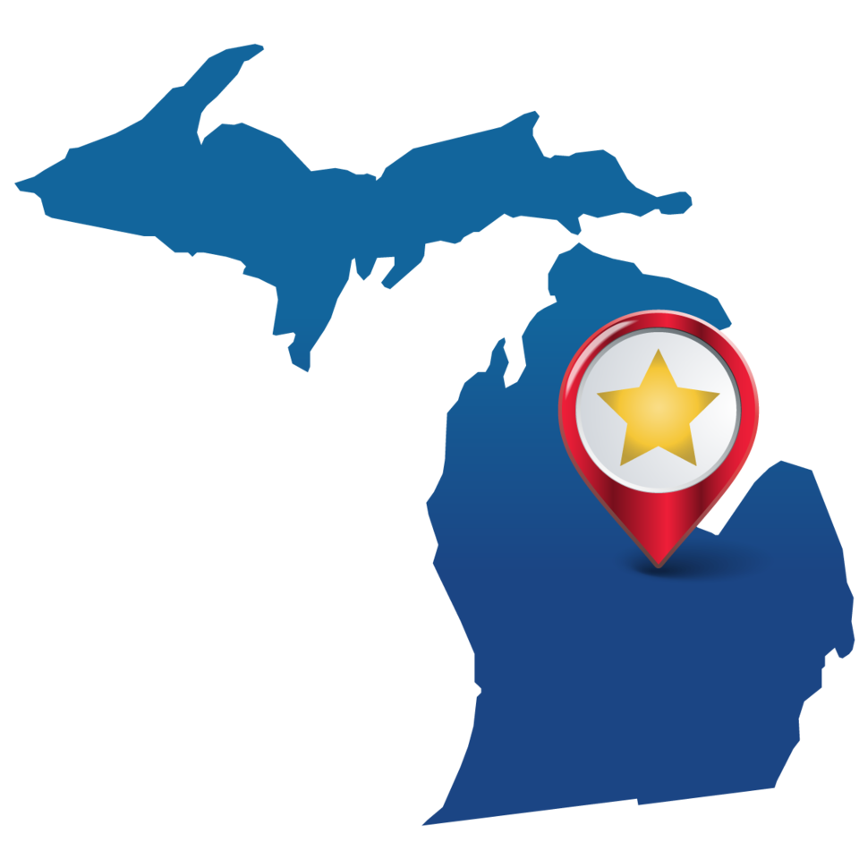 MI state graphic with star pin on Hemlock