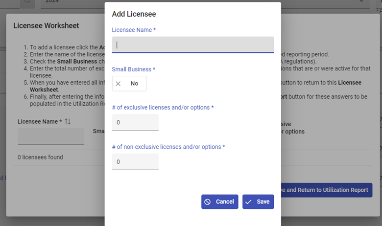 Add License Popup Example