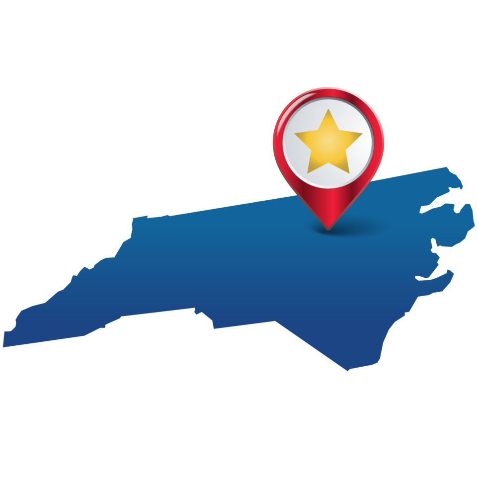 state star graphic of north carolina with pin on durham
