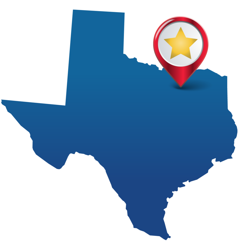 texas state star graphic with pin on allen