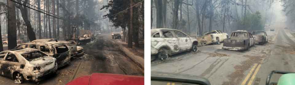 Image of cars that were burned in Paradise, California, in November 2018