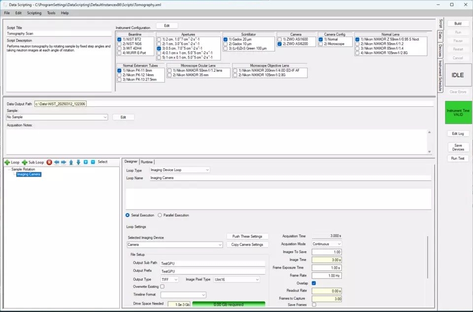 Main tab of DataScripting program