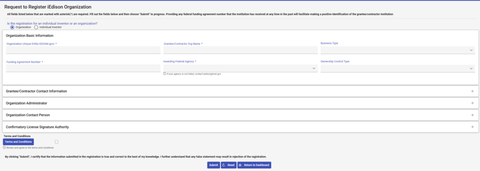 Register Your Organization Form - Organization View