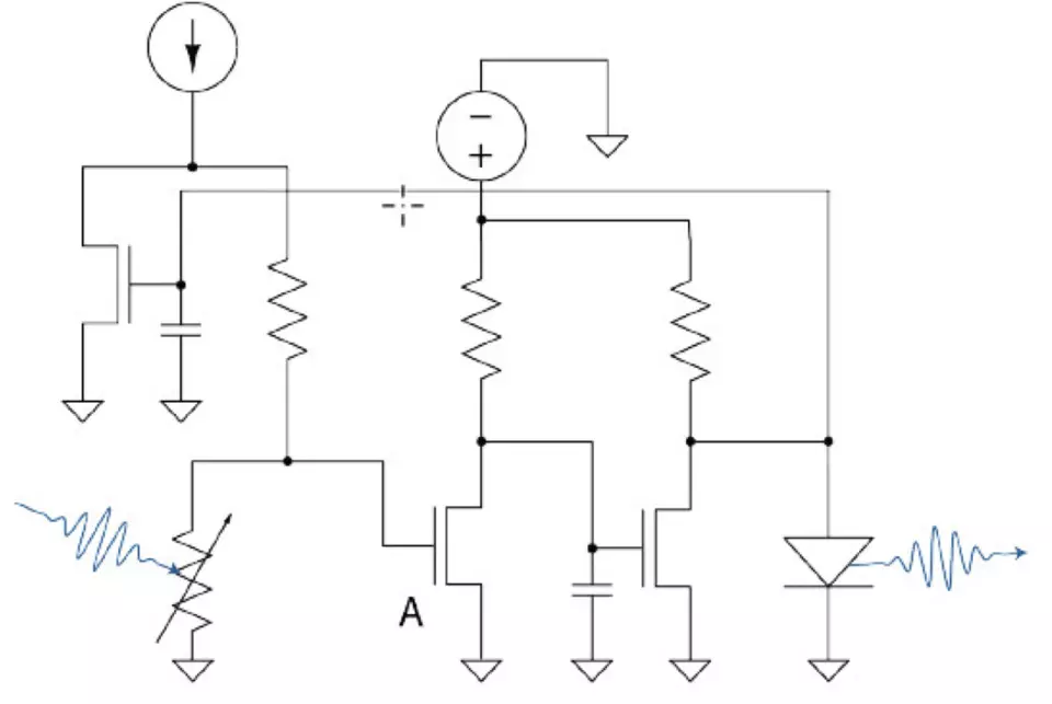 Diagram showing the circuit for resetting the Spectral Power Distribution (SPD) after the Light Emitting Diode (LED) has emitted a photonic pulse.