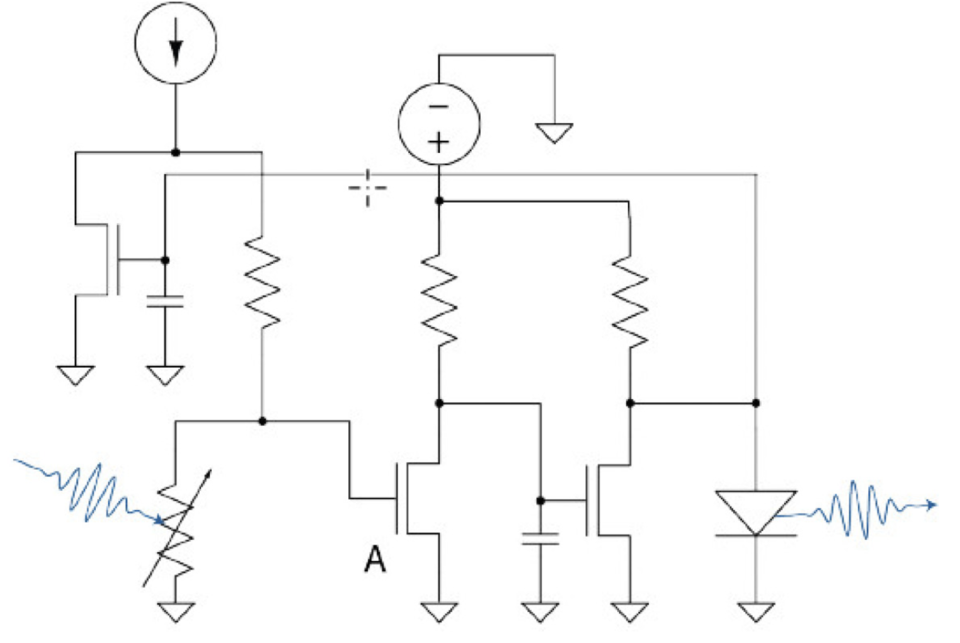 Diagram showing the circuit for resetting the Spectral Power Distribution (SPD) after the Light Emitting Diode (LED) has emitted a photonic pulse.