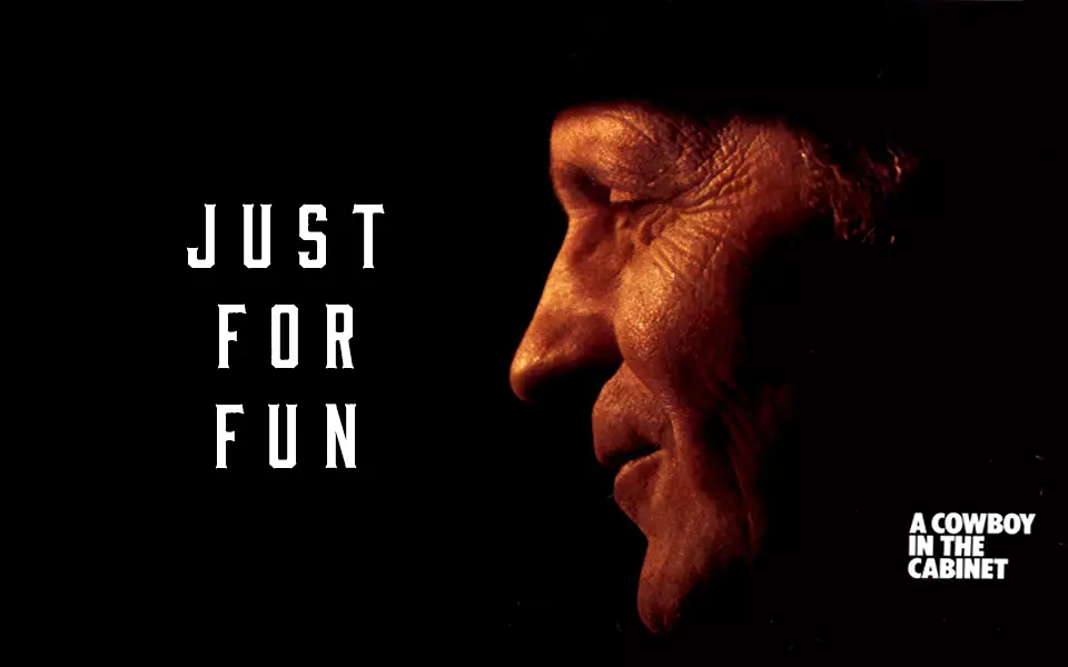 Just for fun text with Malcolm Baldrige photo that says a cowboy in the cabinet.