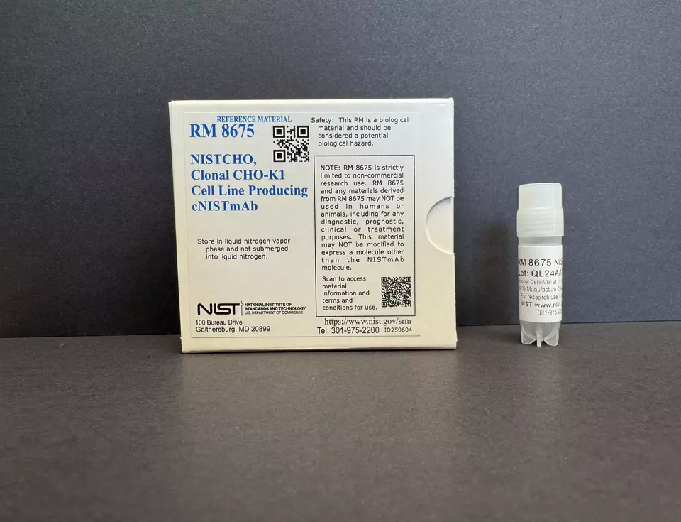 Box for NISTCHO in center, vial of NISTCHO to the right