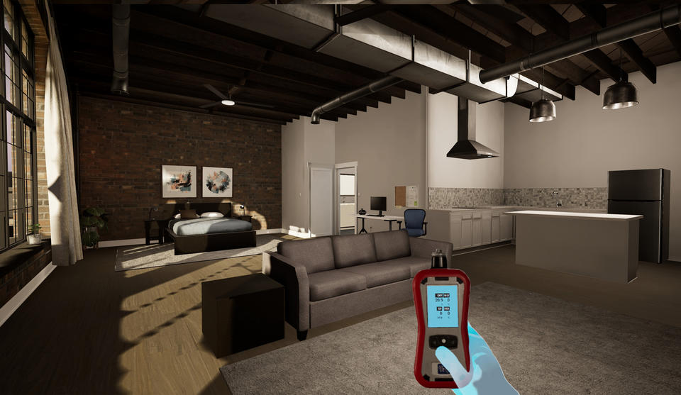 Virtual reality paradigm displays what user experinces within the virtual space