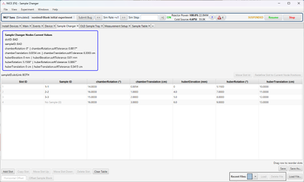A state of the Sample Changer Table to illustrate the behavior of slotLink