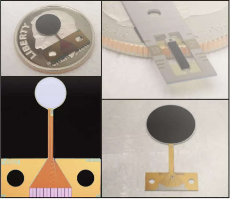 Clockwise from upper left: bolometer for optical fiber power measurement operates at 4K, bolometer for space-based measurement of solar spectral irradiance, operates at room temperature; bolometer for continuous wave, visible/near infrared laser power measurement, operates at room temperature; bolometer for fast far infrared power calibration, operates at 4K.