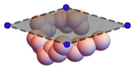 4 entangled sensors (blue circles) are used to measure properties of a large molecule