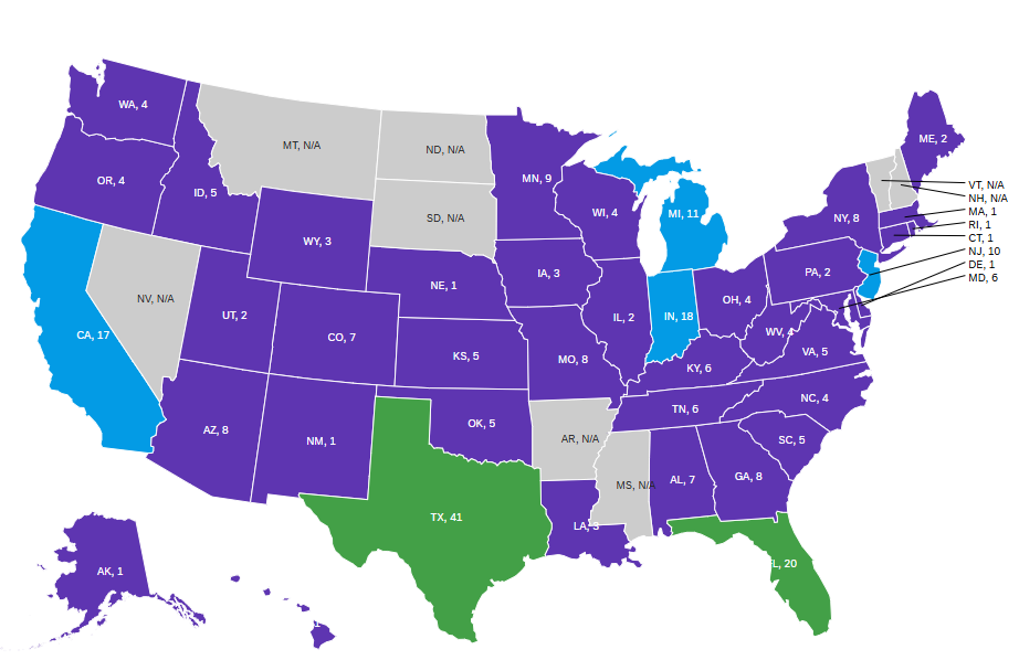 Map showing the states with OSAC Registry Implementers