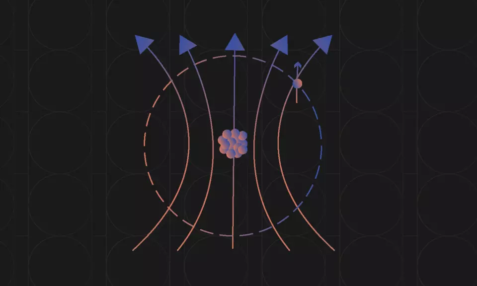 Arrows pointing upward bend toward a clump of spheres in the center of the illustration. 