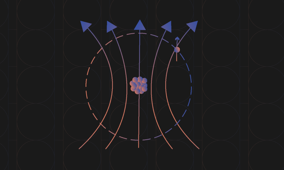 Arrows pointing upward bend toward a clump of spheres in the center of the illustration. 