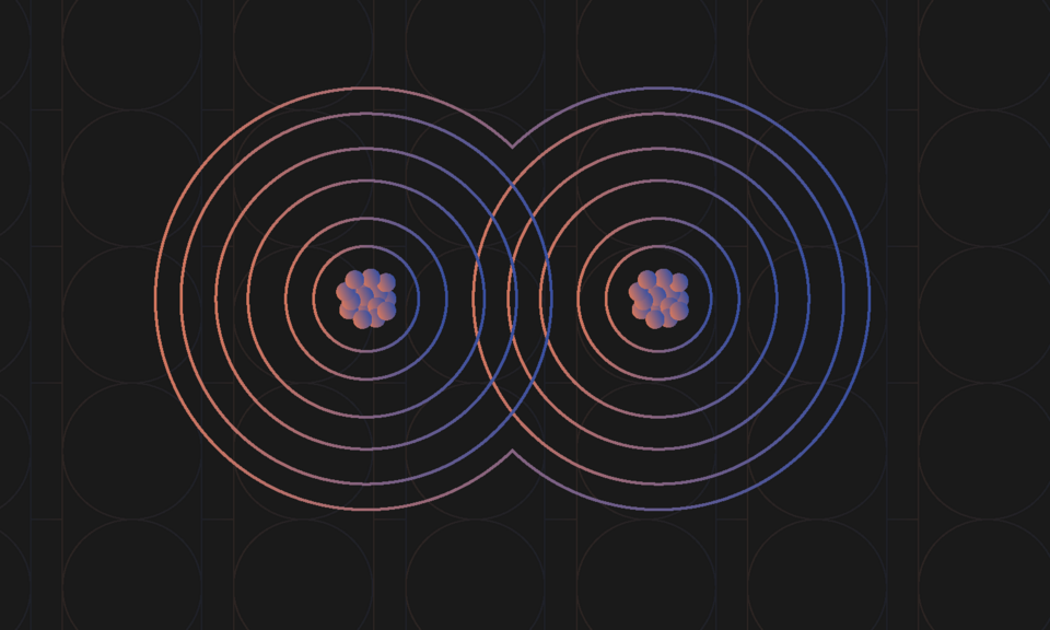 Diagram shows two atoms as sets of overlapping circles with nuclei in the centers. 