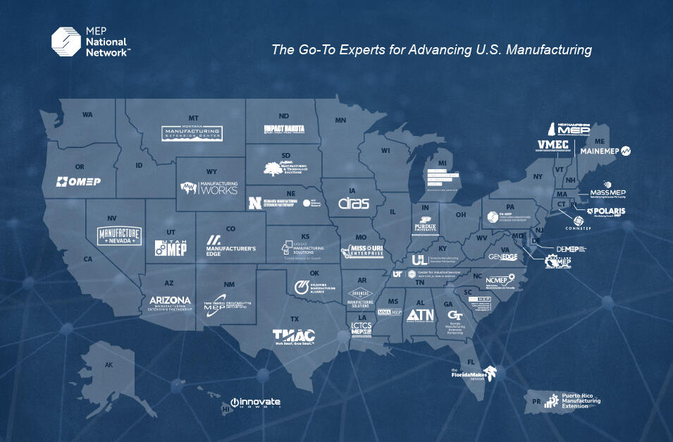 MEP National Network map showing MEP Centers and their logos