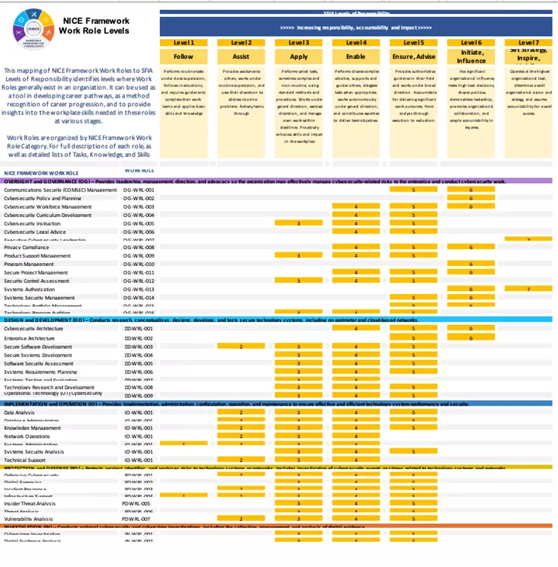 NICE Framework Work Role Levels Image