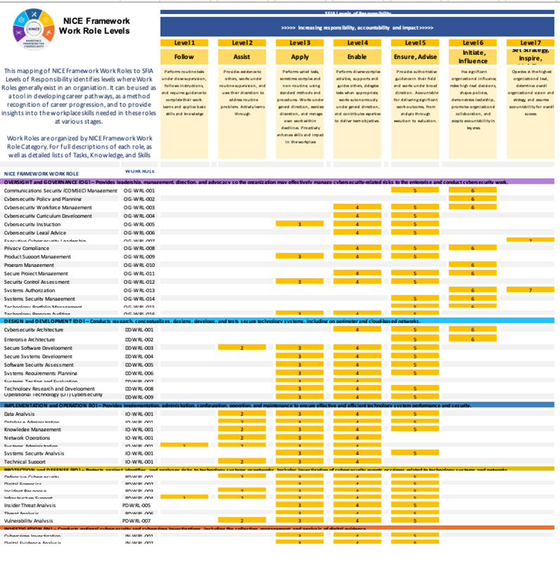 NICE Framework Work Role Levels Image