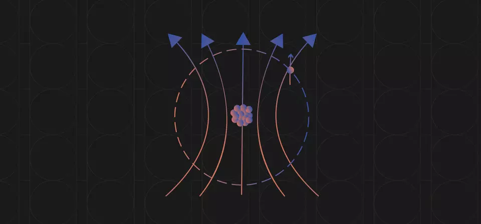 Arrows pointing upward bend toward a clump of spheres in the center of the illustration. 