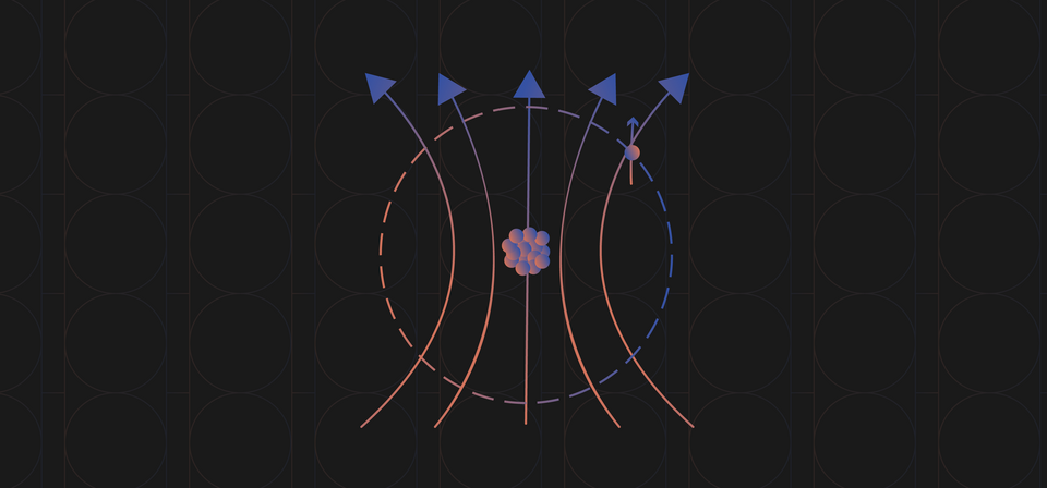 Arrows pointing upward bend toward a clump of spheres in the center of the illustration. 