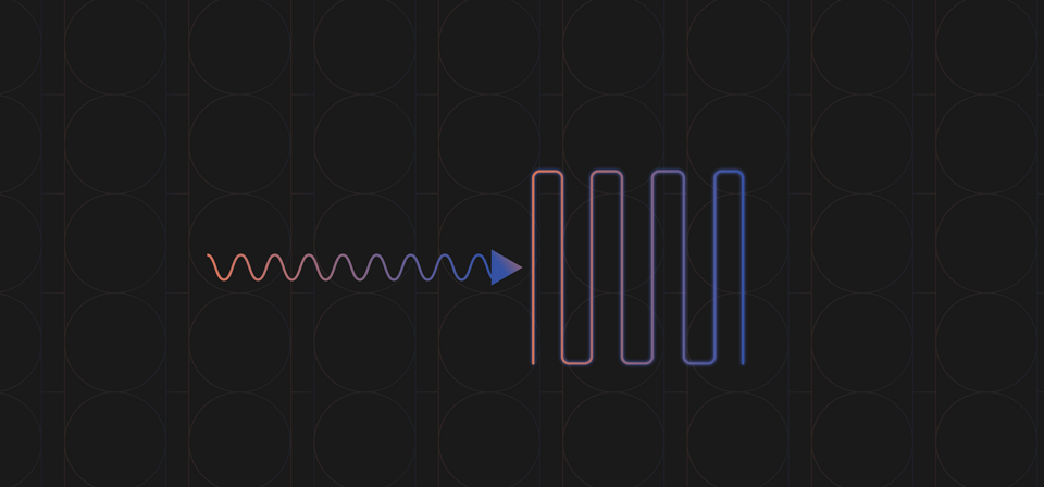 A squiggly horizontal arrow points to a set of parallel vertical lines.
