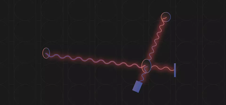 Two squiggly glowing lines cross over one another at an oval.