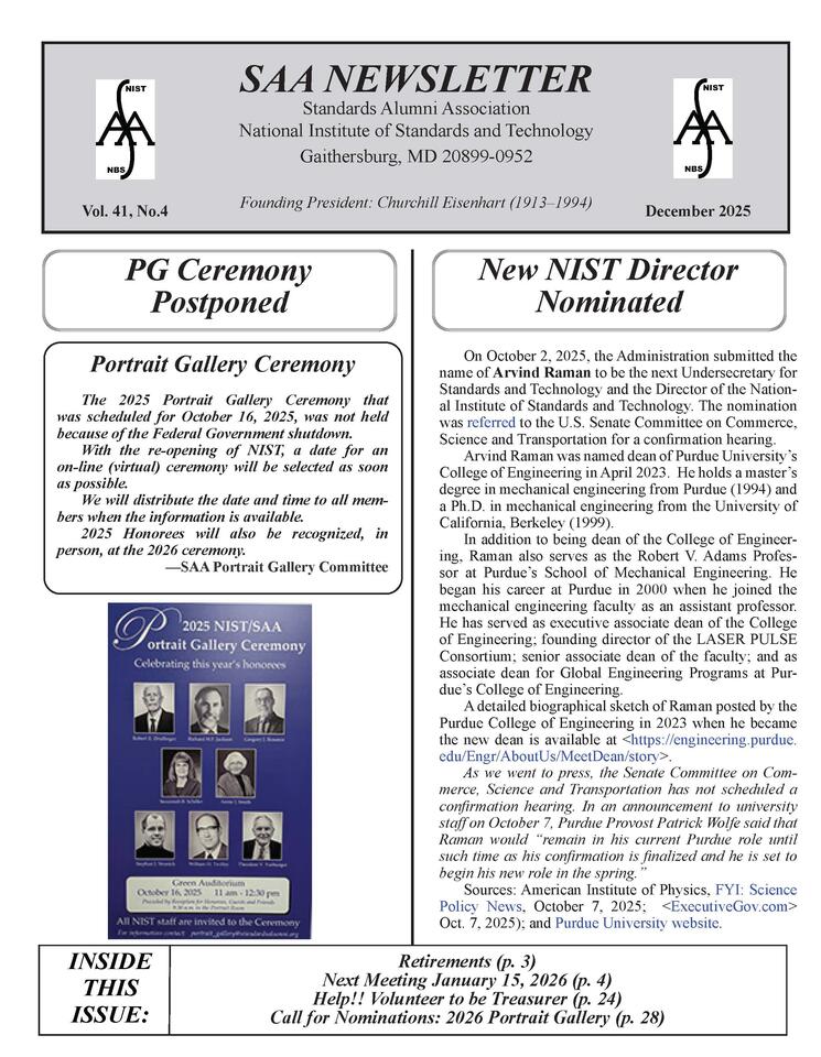 Image of SAA December 2025 Newsletter Page 1