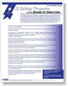 A Baldrige Perspective for the Board of Directors Cover Page