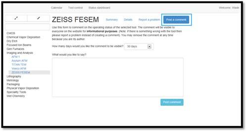Figure 26:  Accessing posting a comment information box.