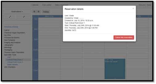 Figure 9:  Confirming tool reservation update.
