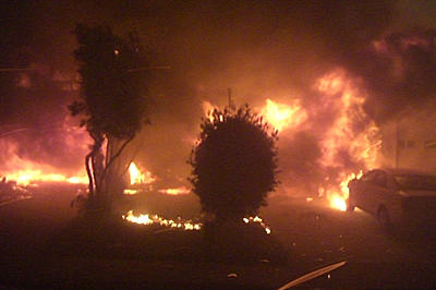 The Witch fire, the largest of the fires that occurred during the 2007 California firestorm, burned 80,124 hectares and destroyed 1125 residential structures.